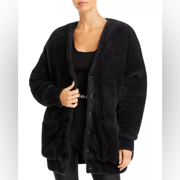New ALEXANDER WANG V-Neck Faux Fur Cardigan w/Quilted Lining in Black Size L NWT - Picture 12 of 12